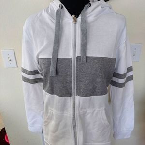 Womens White Gray Stripe Hoodie~ Sz M.